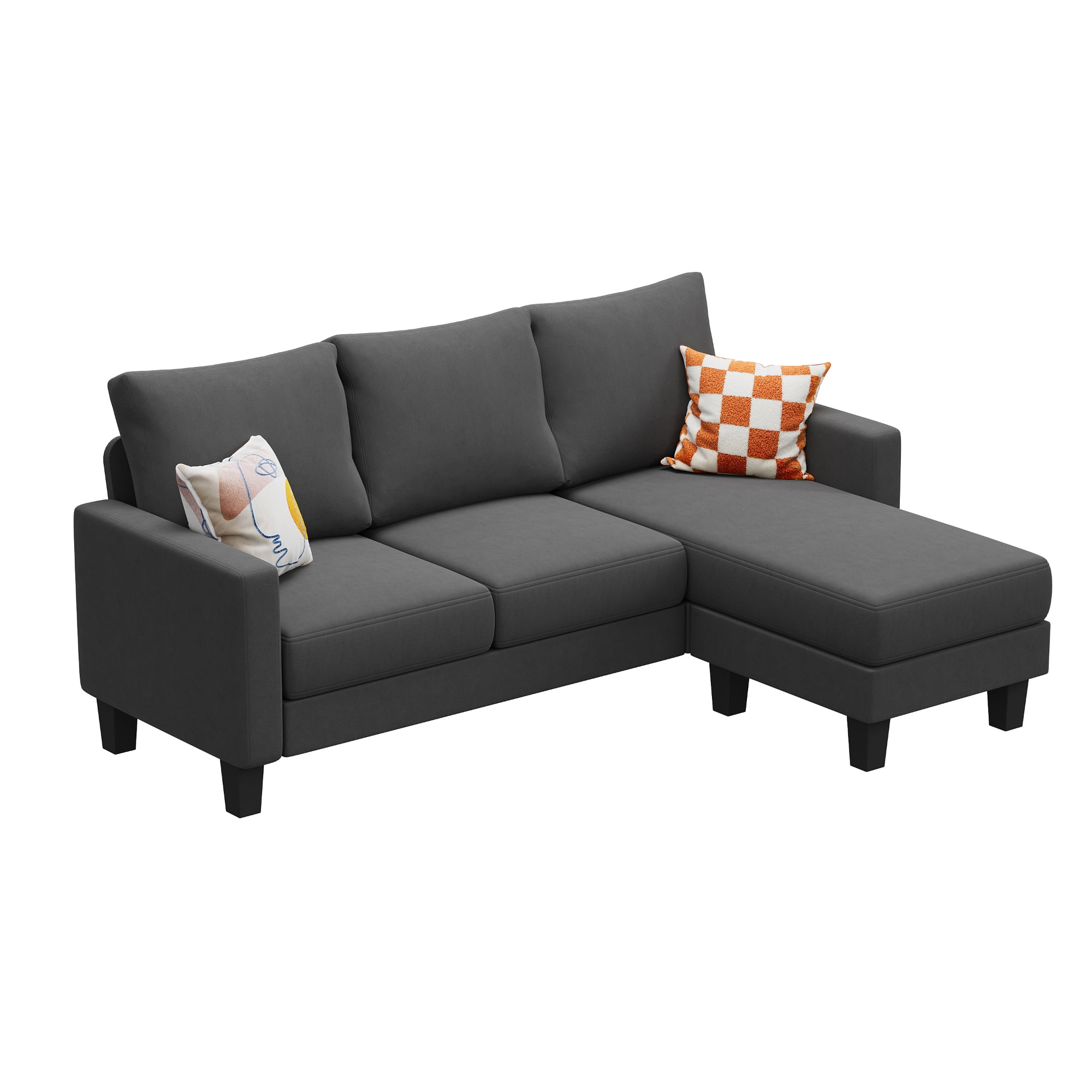 Vineego 72" L-Shaped Sectional Sofa with Ottoman Ergonomic Support Sofa Couch for Small Spaces Living Room, Apartment,Dark Gray