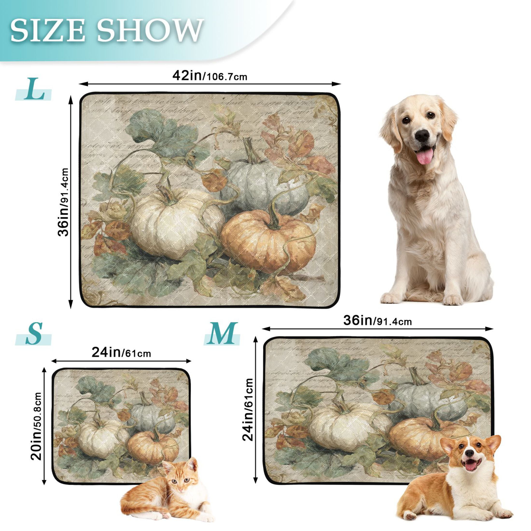 Qxltty Fall Pumpkin Maple Leaf Cat litter Pads Pet Set of 2 Diaper Mats Center Anti-leakage Layer Absorbent Soft and Comfortable
