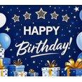 thumbnail image 4 of Blue Themed Happy Birthday Banner with Balloons Stars and Gifts Party Backdrop Background Decors for Birthday Party Photography Props and Decorations, 4 of 7