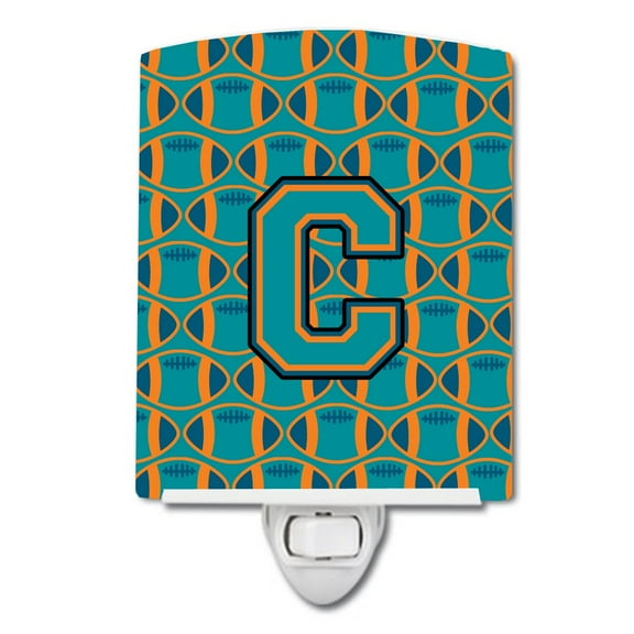 Letter C Football Aqua, Orange and Marine Blue Ceramic Night Light