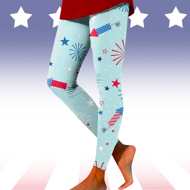 MKLEKYY Pantalones deportivos para mujer, leggings con estampado de globos del Día de la Independencia para mujer, leggings deportivos de levantamiento, pantalones de yoga