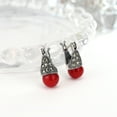 thumbnail image 2 of Vintage Flair Marcasite and Red Coral .925 Silver 8mm Earrings, 2 of 5
