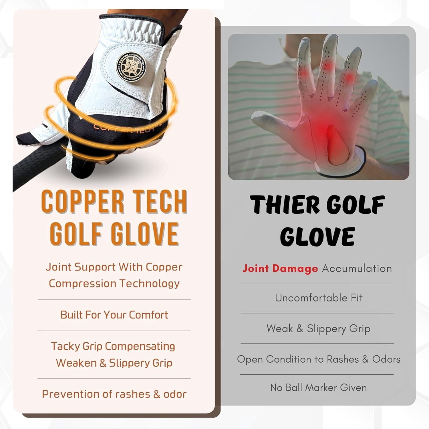 Copper Tech Plus Golf Gloves Men (2nd Gen) | Copper Compression Joint Support Golf Glove (White/Black, X-Large, Left)