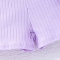 thumbnail image 4 of Athletic Workout One Piece Outfits New Toddler Girls Puff Sleeve Romper Ribbed Elastic Jumpsuit Summer One Piece Playsuit with Bag Purple 4 Years, 4 of 9