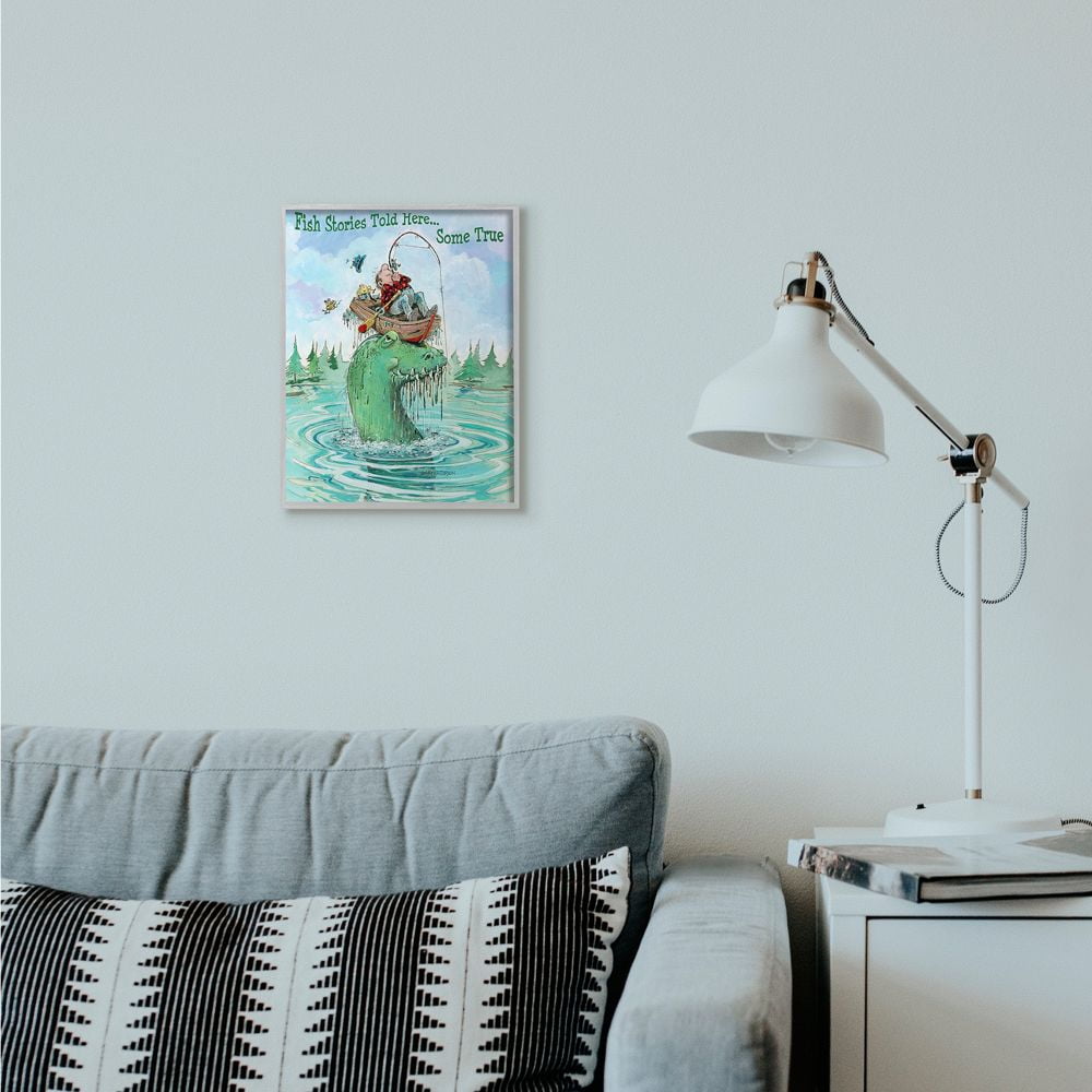 Stupell Industries Stories Told Here Funny Sports Fishing Cartoon Design Framed Wall Art by Gary Patterson
