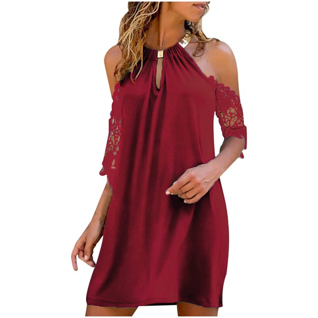 QIPOPIQ Robes pour Femmes Robe Midi à Étages Manches Courtes Dentelle Dos Nu Longues Robes Robe d'Été Robe Ample Offres 2023