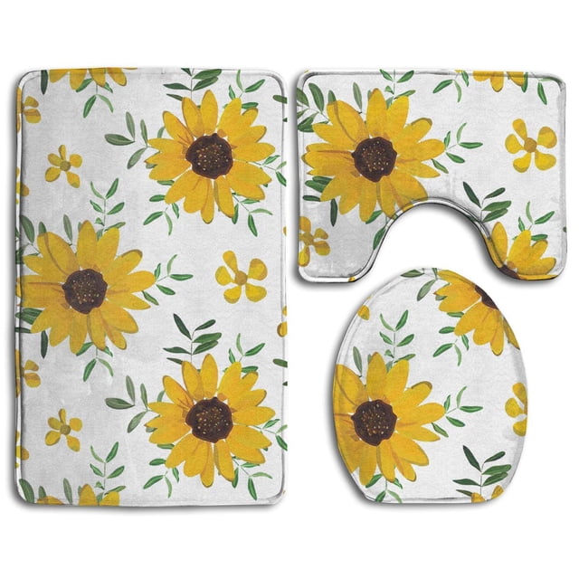 ABPHQTO Girasol amarillo vintage Juego de alfombras de baño de 3 piezas Alfombra de baño Alfombra de contorno y tapa de inodoro ABPHQTO Cont-CHAPPLE-18708