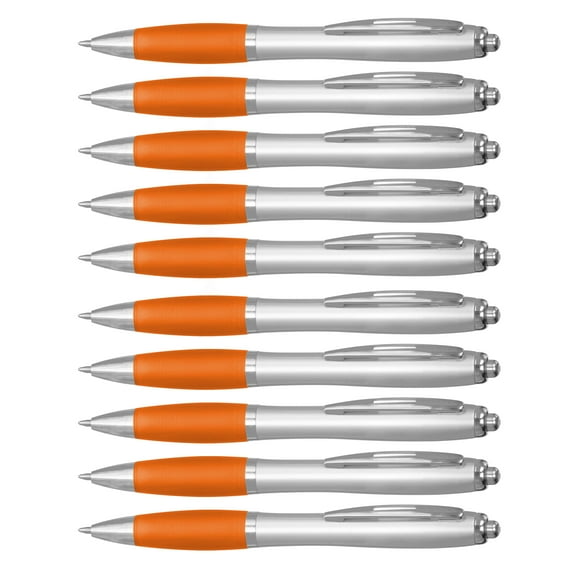 Ballpoint Pens With Rubber Grip, 10 pack, Black Ink Writing Pens in Bulk, Orange