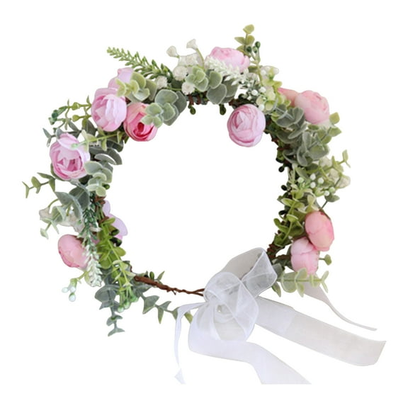 Pebbuoy Faux Wreath Headpiece Women Girl Garland Headdress Elastic Design Lace-up Crown Headpiece Hair Accessories