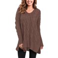 thumbnail image 1 of Asyoly Women's Casual Side Slit Knit Sweater Long Sleeve Solid Color Loose V-Neck Pullover Jumper Top, 1 of 8