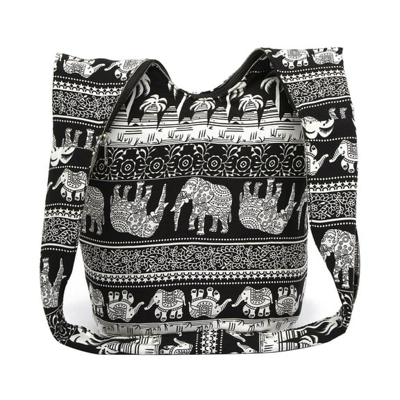 Thai Hobo Shoulder Hippie Boho Shoulder Bag Bohemian Handbag, 13.8 X 7.1 X 12.6 Inch - Black