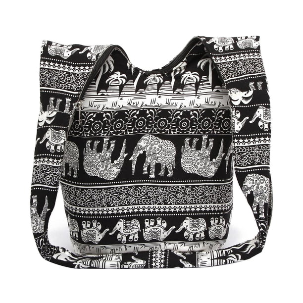 Bolso bandolera Zulema Monedero de hombro hippie tailandés Negro