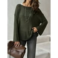 thumbnail image 2 of Womens Summer Scoop Neck Short Sleeve Sweater Casual Knit Tops Pullover Shirts Dark Green S, 2 of 8