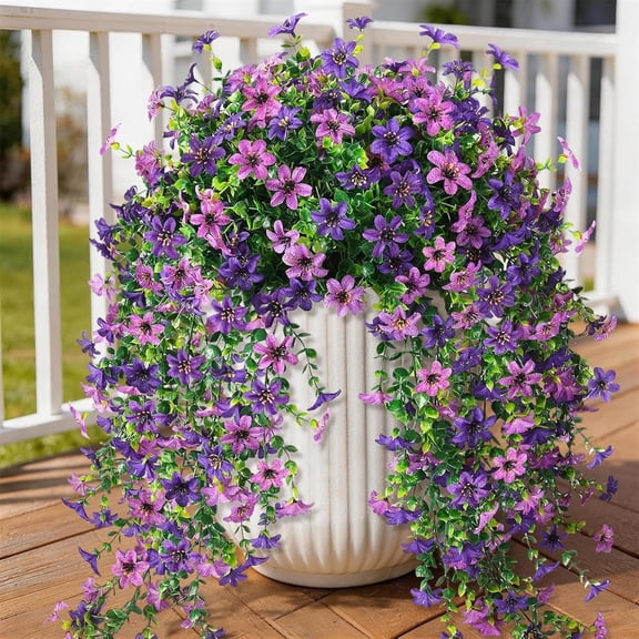 Style-Carry 2 Pack Purple Red Artificial Hanging Silk Flowers for Spring Summer Decoration, Faux Outdoor Fake Floral Vines for Home Garden Wedding Décor