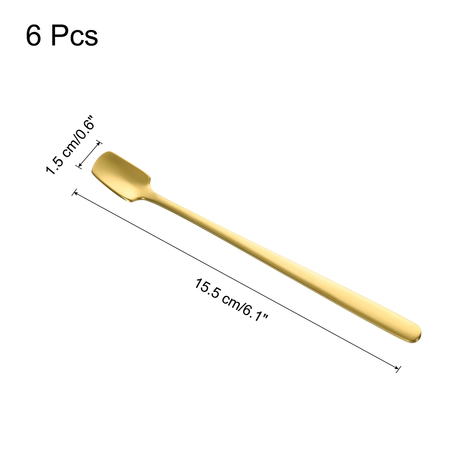 Unique Bargains 6Pcs Square Stainless Steel Long Handle Coffee Spoons 6.1" Gold Tone