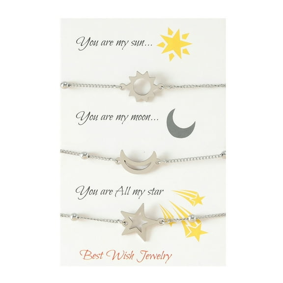 YIEMEEN 3Pcs for Sun Moon and Star Best Friend Card Bracelets for Matching Friendship Promise Distance Bracelets Going Away Gift