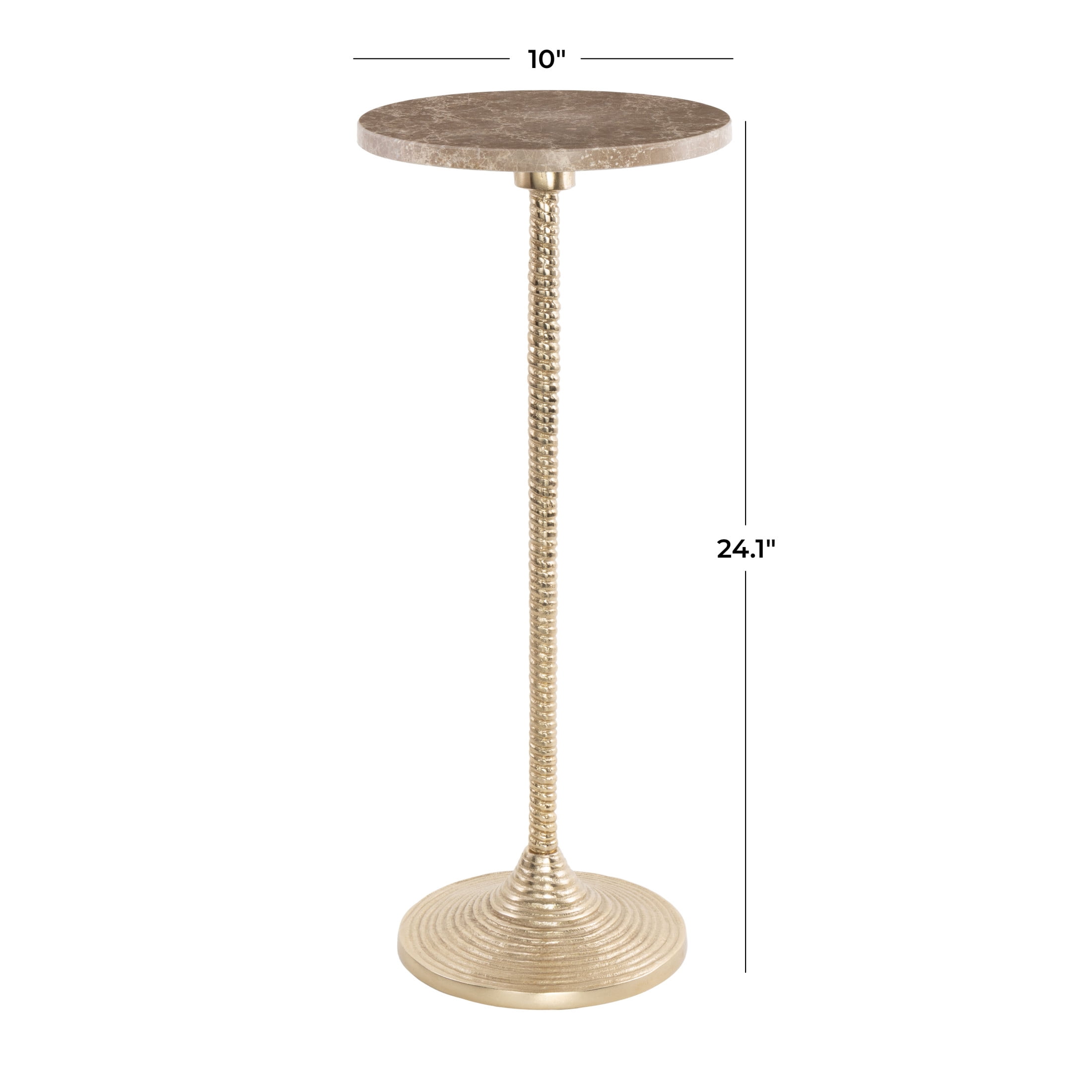 DecMode 10" x 25" Gold Aluminum Metal Pedestal Accent Table with Beige Marble Tabletop, 1-Piece