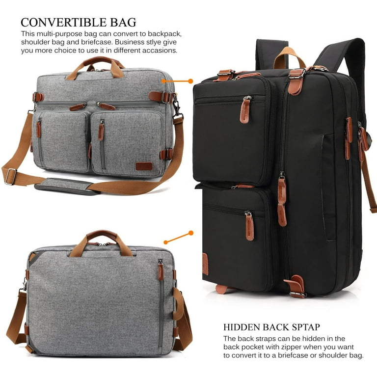 Convertible Backpack Messenger Shoulder bag Laptop Case Handbag Business Briefcase Multi functional Travel Rucksack Fits 17.3 Inch Laptop For Men Women Grey Walmart