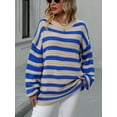 thumbnail image 2 of Faithtur Chandail Rayé pour Femmes Manches Longues Col Rond Coupe Ample Tricot d'Hiver, 2 of 9