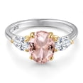 thumbnail image 3 of Gem Stone King 925 Silver and 10K Yellow Gold Peach Nano Morganite and White Zirconia Engagement Ring for Women | 2.78 Cttw | Oval 9X7MM | Gemstone October Birthstone | Size 5, 3 of 6