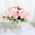 thumbnail image 4 of Hermosa flor de seda artificial, peonía, rosa, pequeño ramo blanco, decoración para fiesta familiar, boda, flor falsa de invierno Rojo Verde, 4 of 5