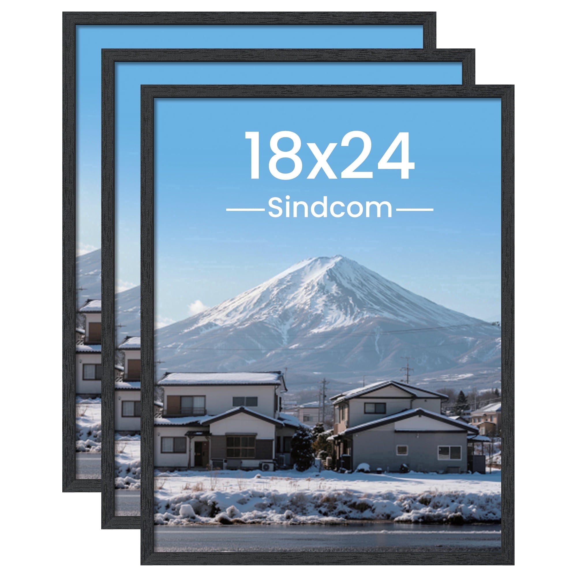 Sindcom 18x24 Wooden Picture Frames, Wall Gallery Photo Frames, Black Poster Frames, Set of 3