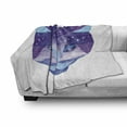 thumbnail image 3 of Space Cat Soft Flannel Fleece Throw Blanket, Kitty Head in Geometrical Lines with Star Cluster Cosmology Image, Cozy Plush for Indoor and Outdoor Use, 70" x 90", Sky Blue Purple, by Ambesonne, 3 of 6