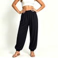 thumbnail image 2 of Women's Lightweight Cotton Straight Leg Yoga Pants, Mid Elastic Waist with Pockets, Soft Stretchy Lounge Pants for Casual, Workout, Travel, Womens Trousers | UKHCCC,Black S, 2 of 8