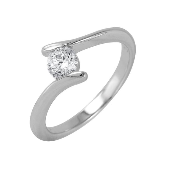 Rhodium Plated Sterling Silver 925 Single Clear CZ Plain Ring Band White Jewelry Female Size 6
