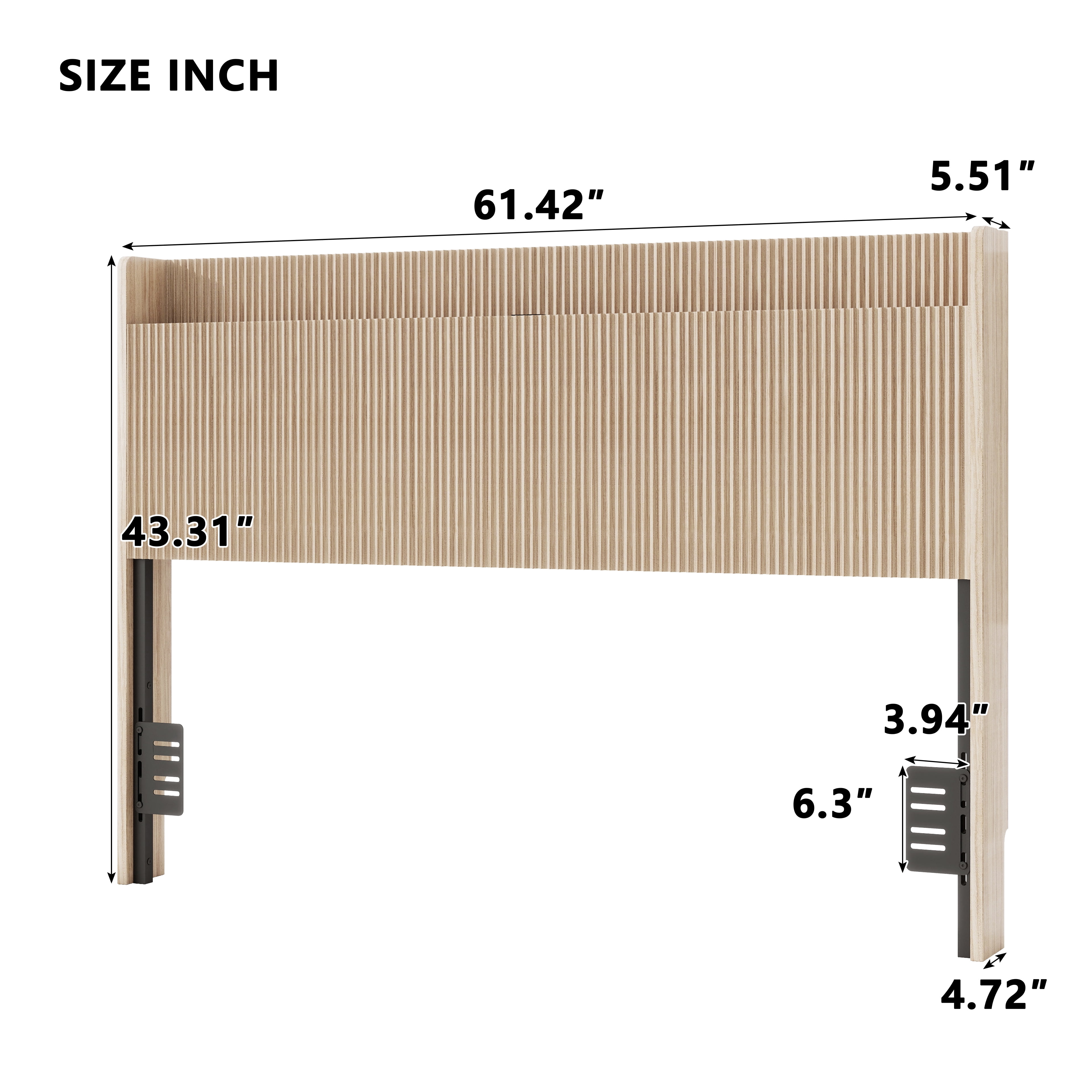 Mintazer Queen Size Farmhouse Fluted Storage Headboard with Shelf & Charging Storage, Freestanding Adjustable Height Headboard for Queen Beds, Natural
