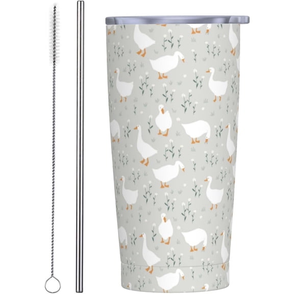 Cute Goose Flowers Tumblers, Goose Floral 20oz Stainless Steel Insulated Travel Tumbler,Travel Coffee Mug with Lid and Straw Cups Gifts for Women Men