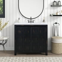 EUROCO 36" Bathroom Vanity with Sink,Combo Cabinet Set,Bathroom Storage Cabinet,Retro Espresso