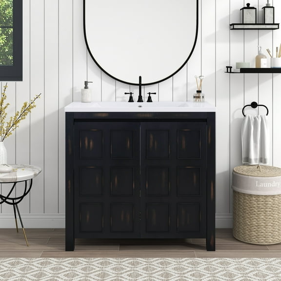 EUROCO 36" Bathroom Vanity with Sink,Combo Cabinet Set，Bathroom Storage Cabinet,Retro Espresso