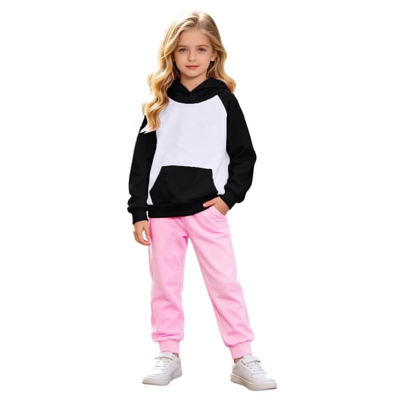 JIAYUE Girls Clothing Outfits Raglan Long Sleeve Color Block Hoodies With Pocket Solid Jogger Pants 2-Piece Sets School Playing,2-3 Years