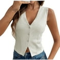 thumbnail image 2 of Aloohaidyvio Womens Y2k Crochet Tank Tops Vintage Solid Color V Neck Sleeveless Button Down Crop Tops, 2 of 7