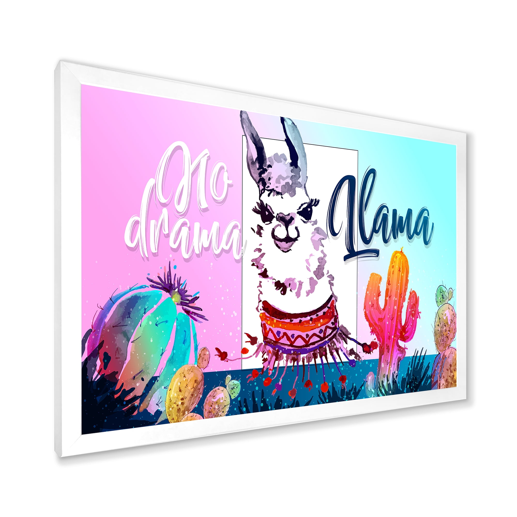 Designart 'No Drama and Colorful Llama' Children's Art Framed Art Print