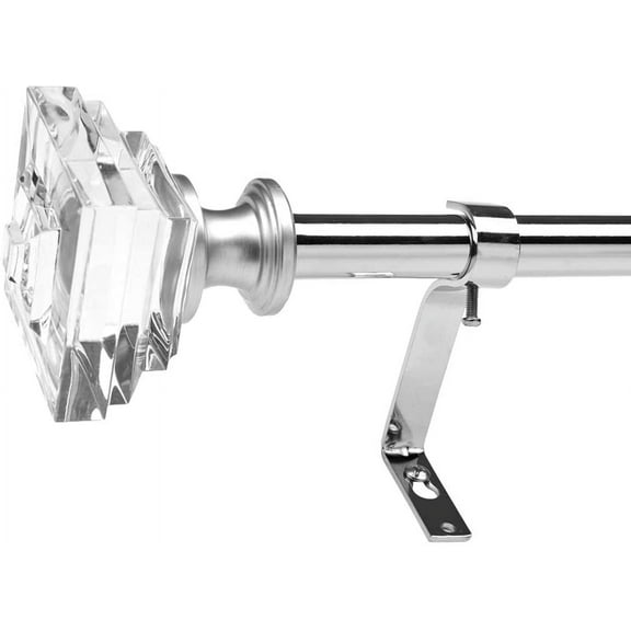 3/4" Diameter Standard Decorative Window Curtain Rod, Adjustable Curtain Rod for Windows , Acrylic Square Finials