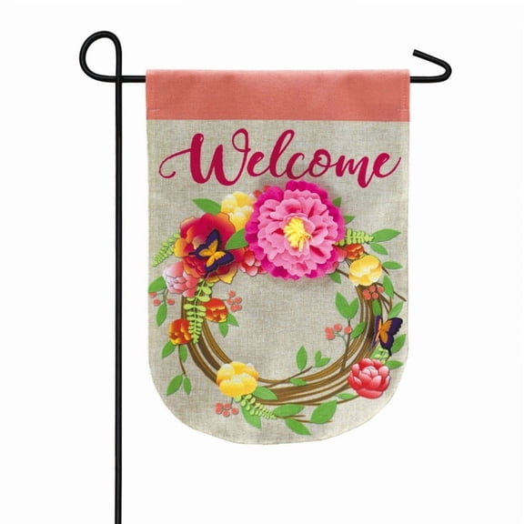 Evergreen Floral Wreath Garden Burlap Flag
