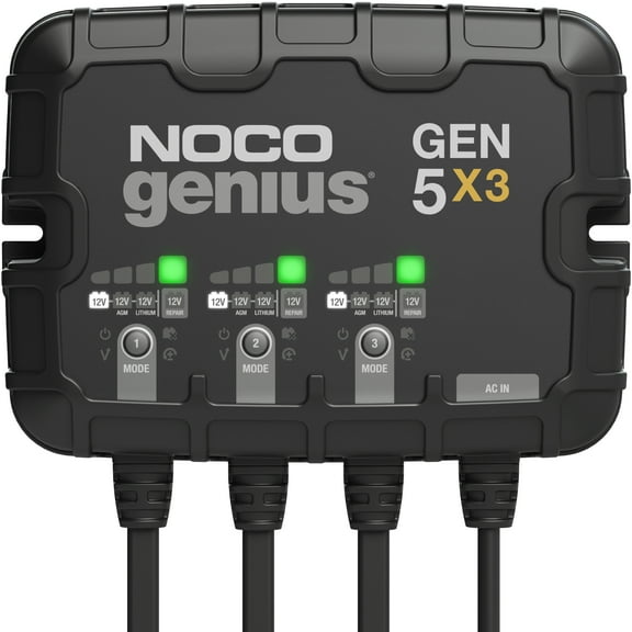 NOCO Genius GEN5X3: 3-Bank 15A (5A/Bank) 12V Onboard Battery Charger and Maintainer