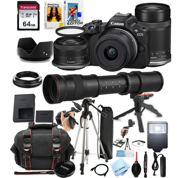 Canon EOS R50 Mirrorless Camera with 18-45mm and 55-210mm Lenses   420-800mm Super Telephoto Lens   64GB SD Card and More (International Version)