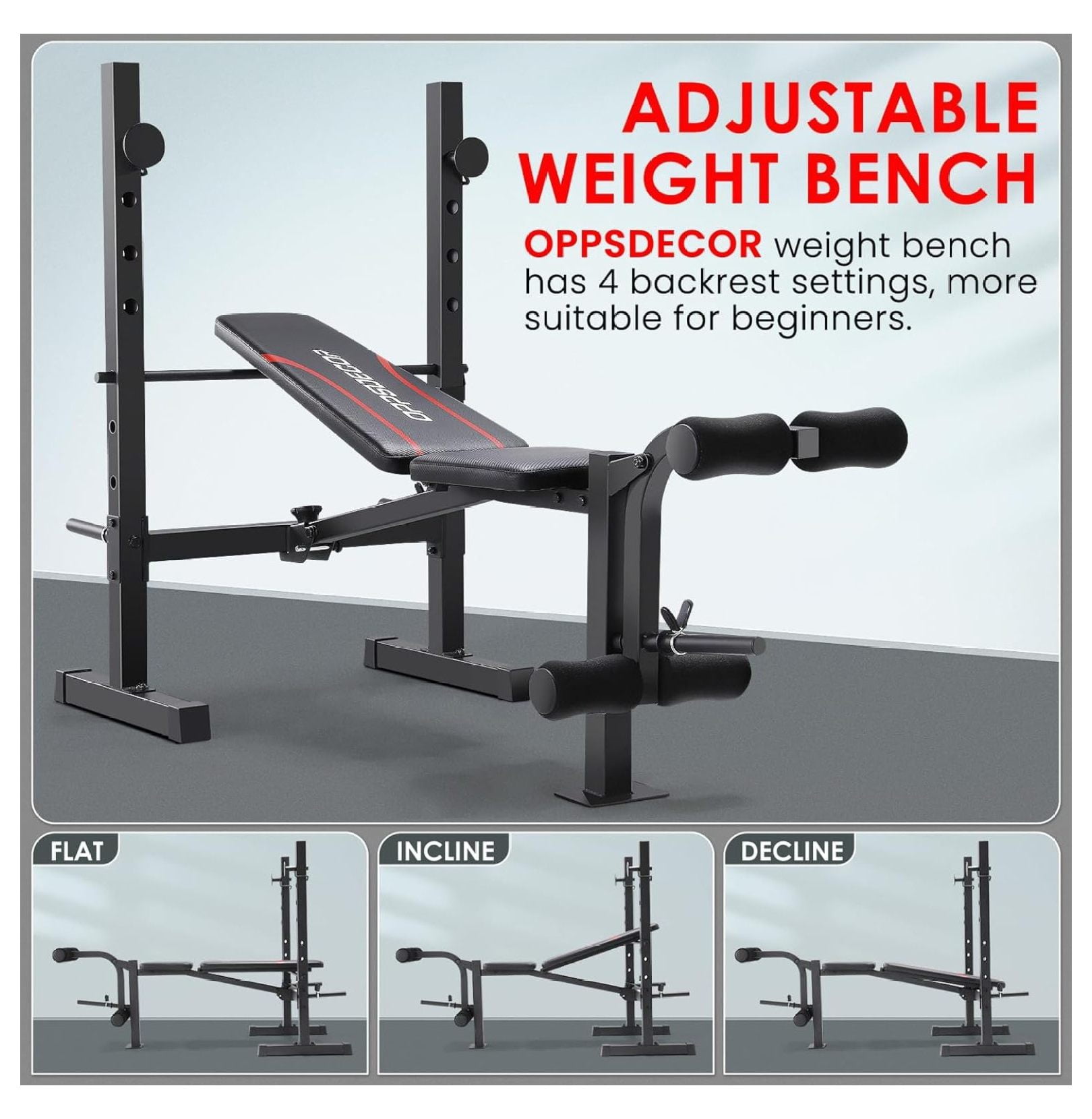 Weight Set, Multi-Function Adjustable Press with Squat Rack Leg Extension & Leg Workout Foldable Workout Flat/Incline/Decline Upgrade Weight Benches for Home Gym