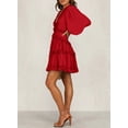 thumbnail image 2 of HOTAPEI Dresses for Women Summer Fashion Deep V Neck Long Sleeve Ruffle Backless Mini Short Dress, 2 of 5