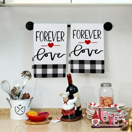 Aufmer 2 Pcs Romantic Holiday Tea Towels Valentines Themed Kitchen Cloths Soft Drying Towel for Cooking Baking Festive Home Kitchen Accessory(Multicolor)