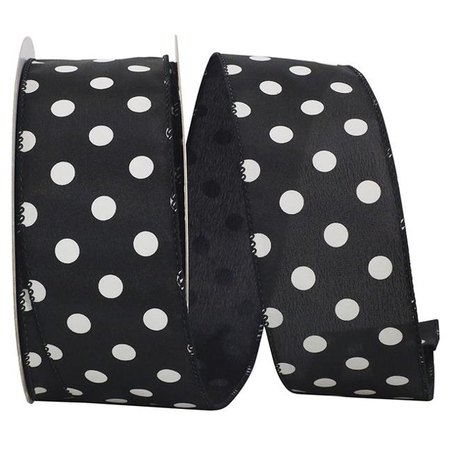 Reliant Ribbon 92840W-031-40K Satin Large Dots Value Wired Edge Ribbon - Black - 2.5 in. x 50 yards