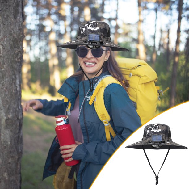 Fiudx Sombrero con Ventilador Solar, Alimentado Por Energía Solar y Usb, Extraíble y Lavable, Protección Solar para El Verano, Ideal para Senderismo y Pesca Al Aire Libre, Ala Ancha y Ajustable, para