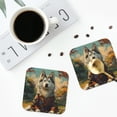 thumbnail image 4 of Lsque Forest Maple Leaf Husky Pattern 4" Drink Coasters Set of 4, PVC Leather Absorbent Coasters, Table Coaster Set Decorative Coffee Cup Coasters Housewarming Gift -Square, 4 of 6