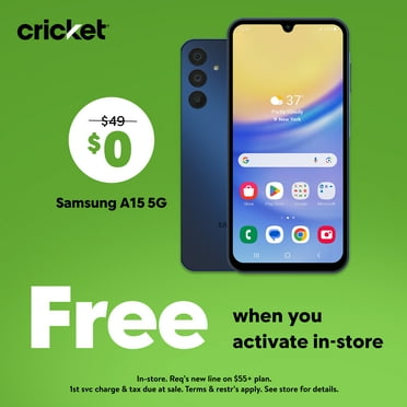 Cricket Wireless Samsung Galaxy A15 5G 64GB (Prepaid), Blue Black
