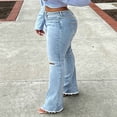 thumbnail image 3 of cocolona Womens Summer Casual Hole Flare Jeans Button Zipper Waist Stretch Wide Leg Denim Pants with Pockets, 3 of 5