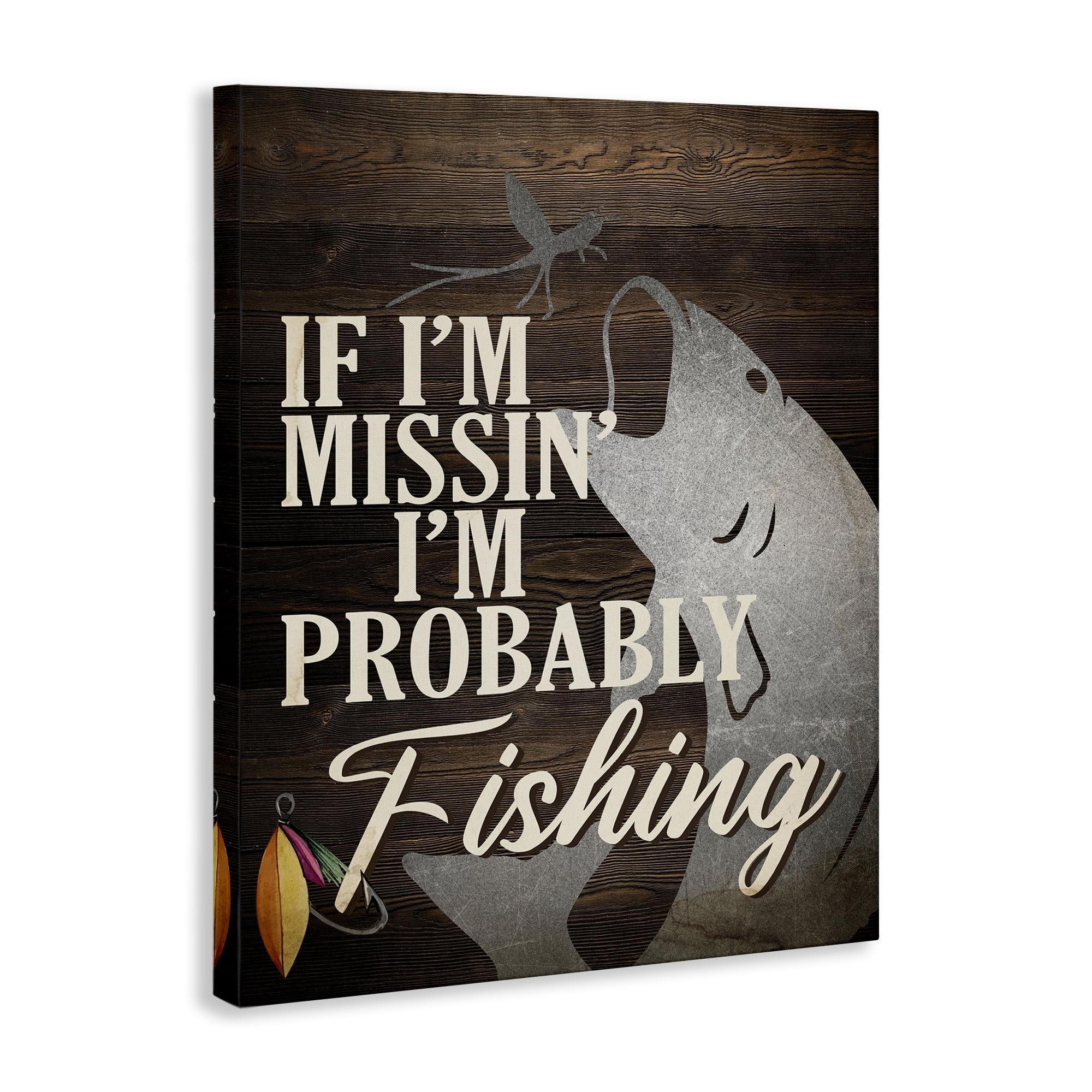 Stupell Industries Rustic Probably Fishing Animals Painting Wrapped Canvas Art Print Wall Art, 36 x 48