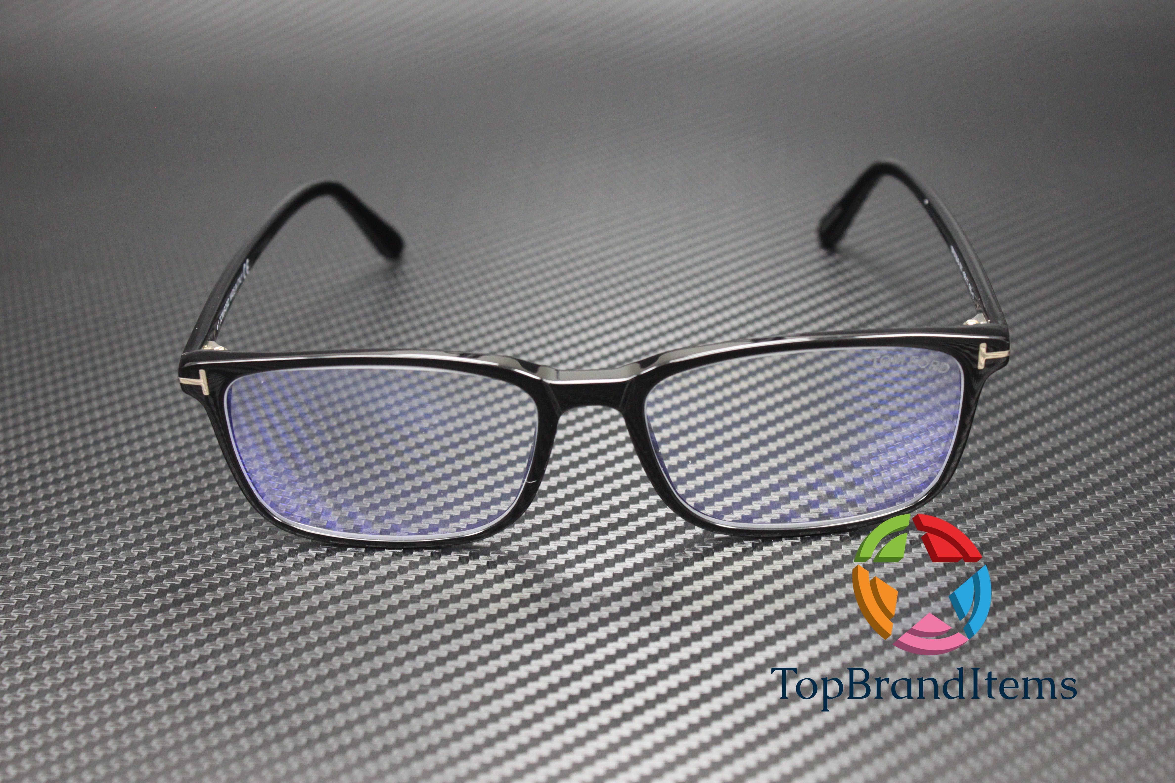 TOM FORD FT5735-B 001 Rectangular Shiny Black Demo Lens 56 mm